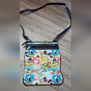 Disney Multicolor Cartoon Patchwork Crossbody Bag with Black Trim